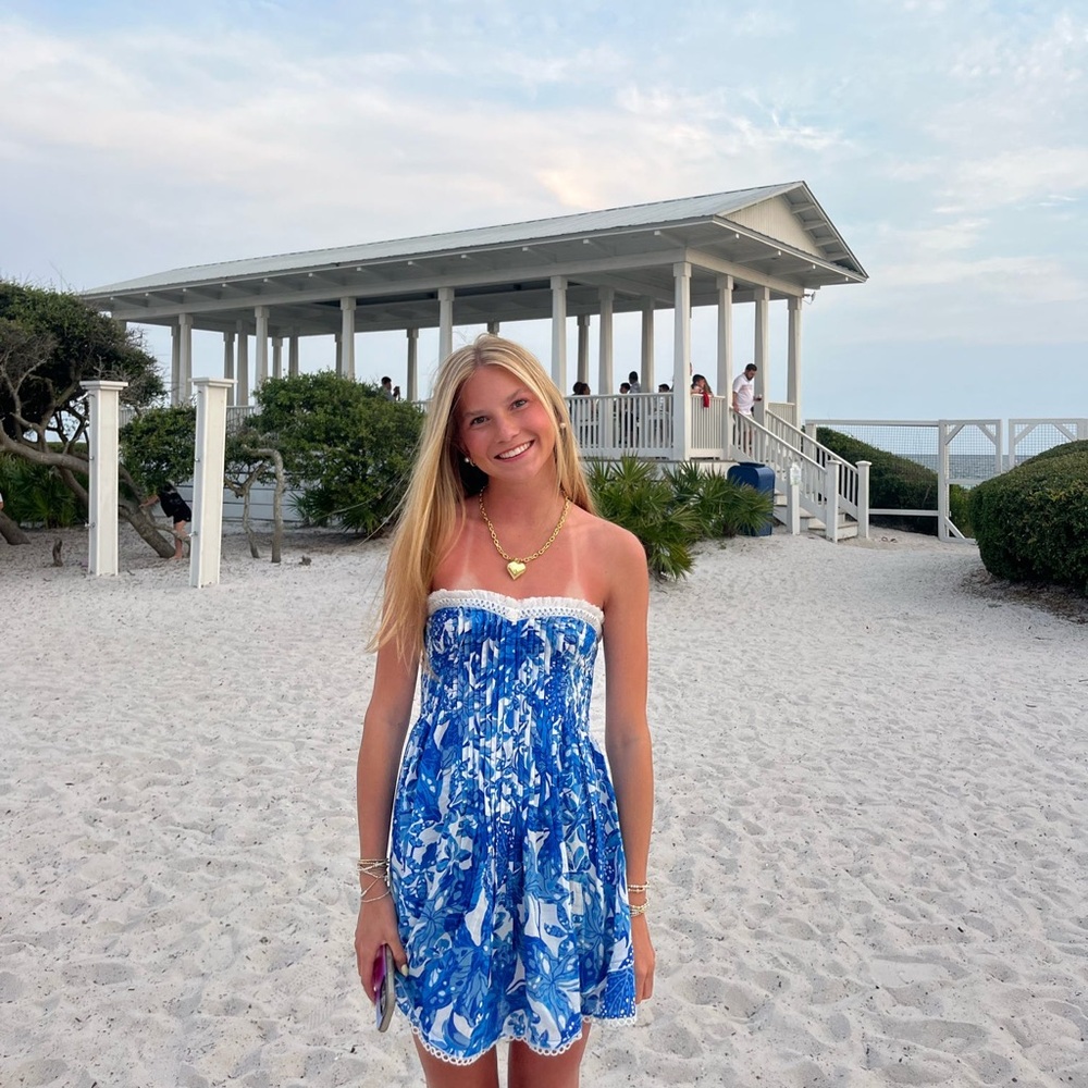 Poupette St. Barth Blue Strapless Dress